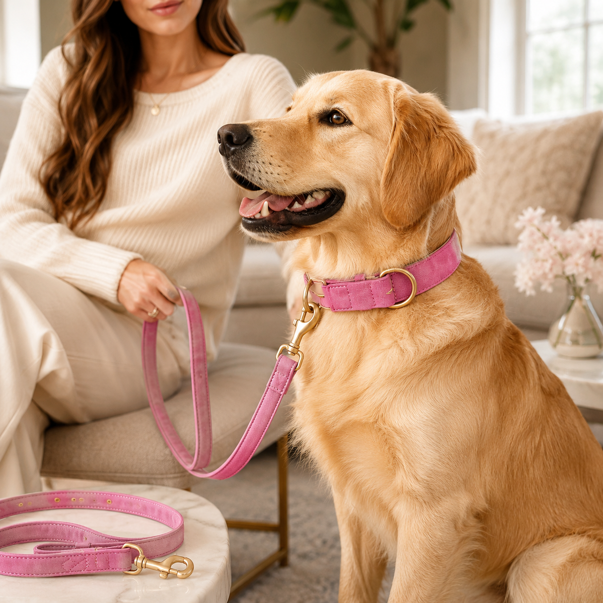 Dog Collar and Leash Set Velvet For All Dog Sizes