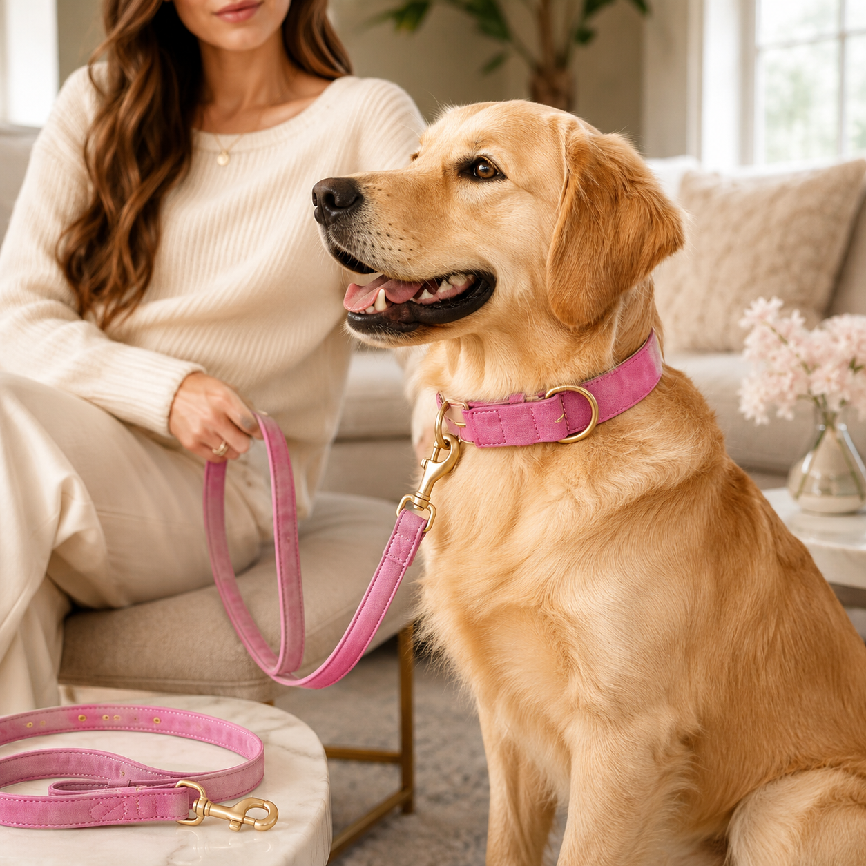 Dog Collar and Leash Set Velvet For All Dog Sizes