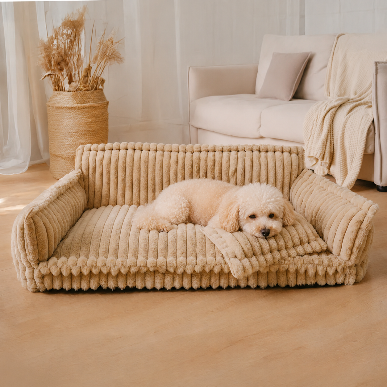 Durable Large Plush Dog Sofa Bed with Bolster Sides
