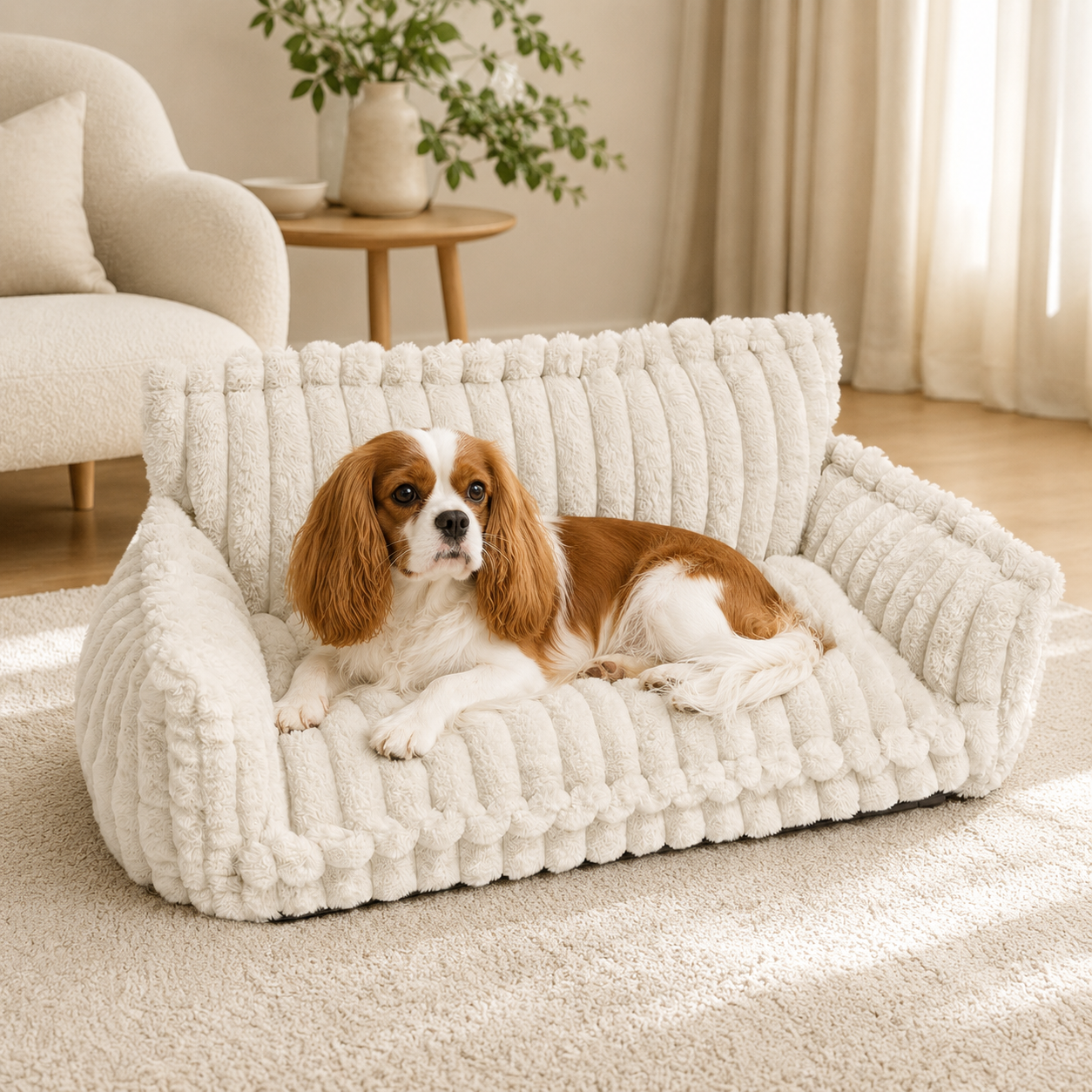 Durable Large Plush Dog Sofa Bed with Bolster Sides