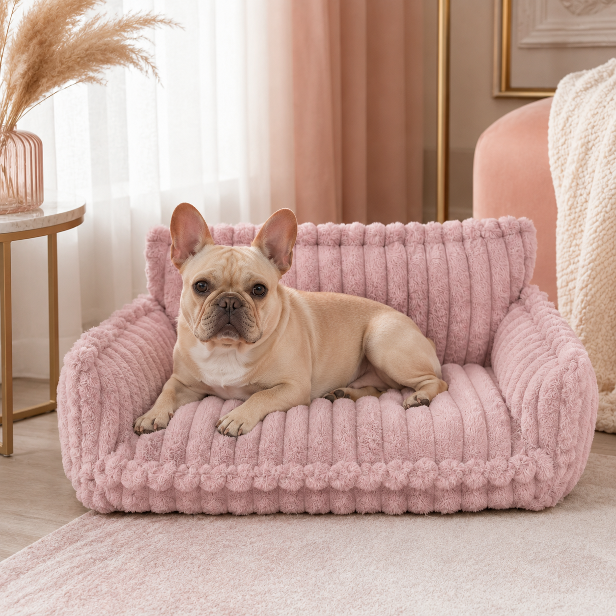 Durable Large Plush Dog Sofa Bed with Bolster Sides