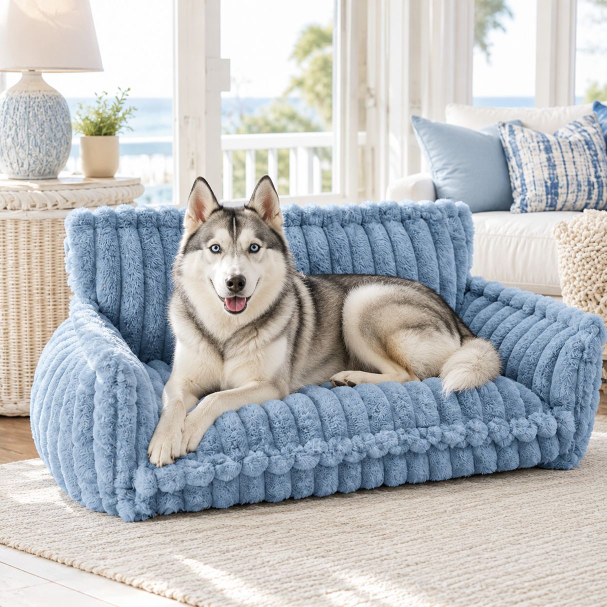 Durable Large Plush Dog Sofa Bed with Bolster Sides