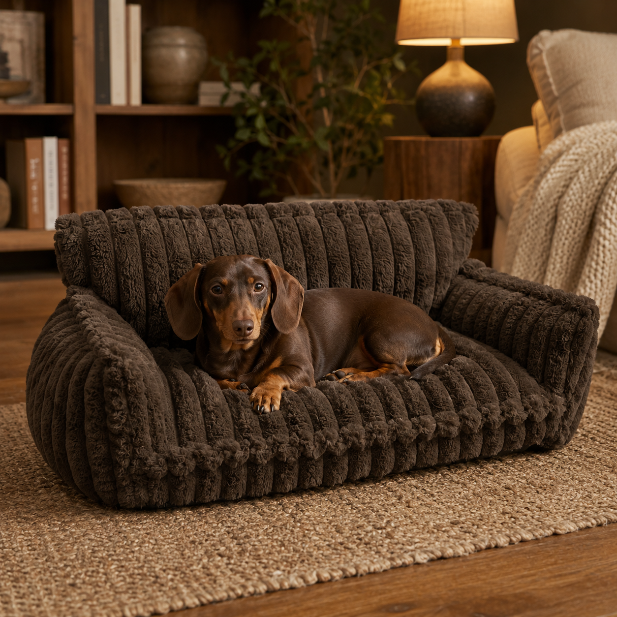 Durable Large Plush Dog Sofa Bed with Bolster Sides
