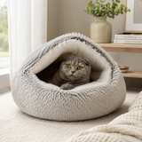 Fluffy Soft Cat Cave Bed With Hooded Plush Igloo Nest