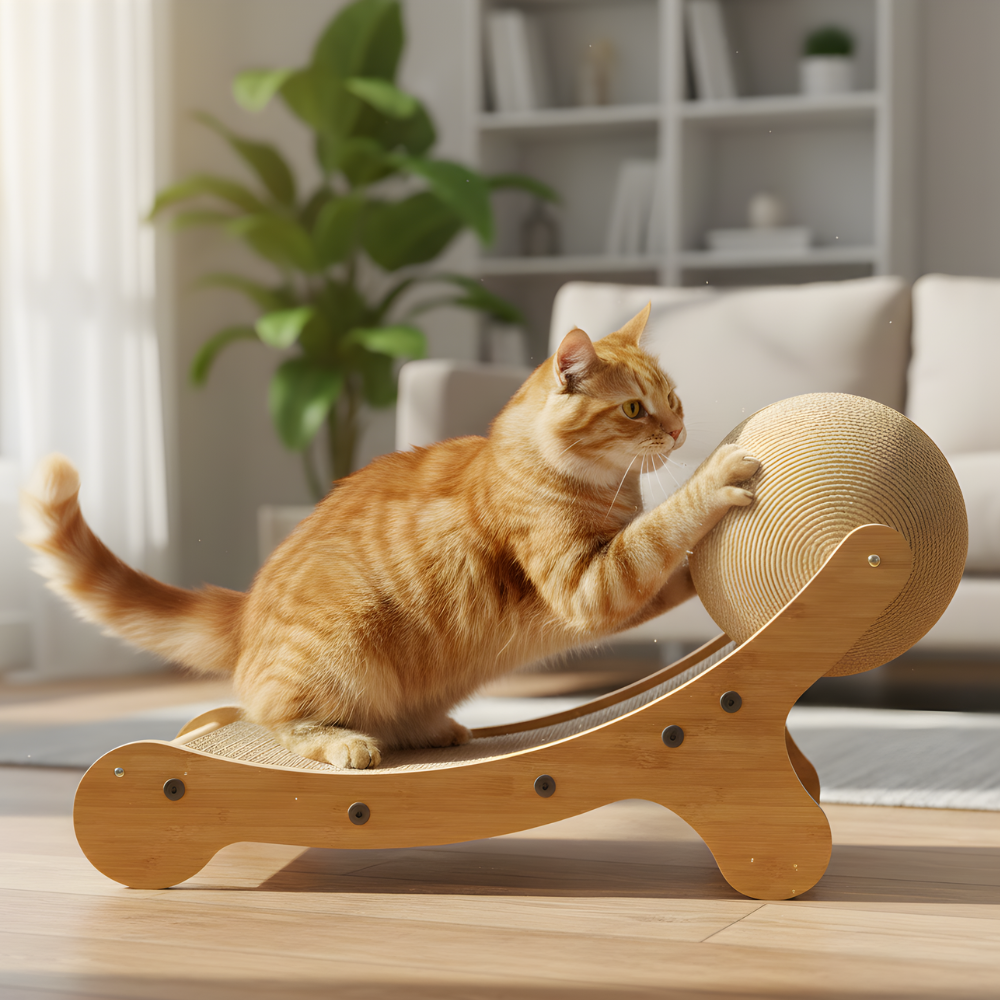 Cat Scratcher Lounge Board Wooden Sisal Ball Indoor Play