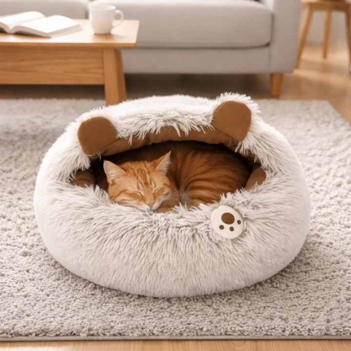 Cat Cave Bed - Cosy Plush Cat Bed with Removable Lid