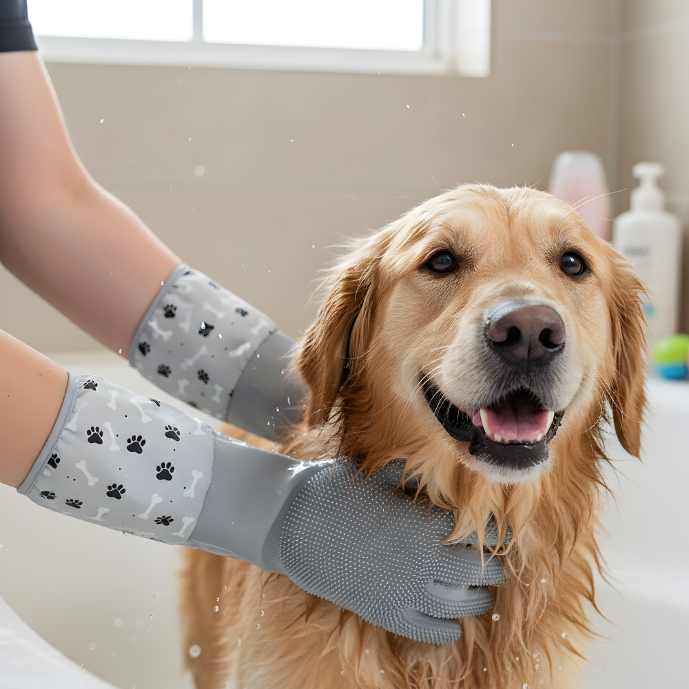 Dog Bath Washing Grooming Gloves Silicone Scrubber