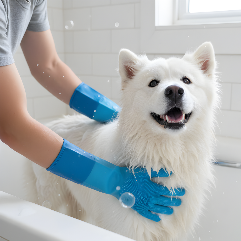 Dog Bath Washing Grooming Gloves Silicone Scrubber