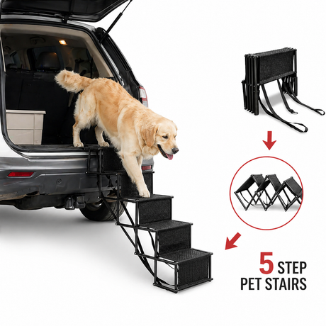 Portable Pet Steps | Foldable Dog Stairs with Non-Slip Surface | 5-Step Design for Joint Protection 1