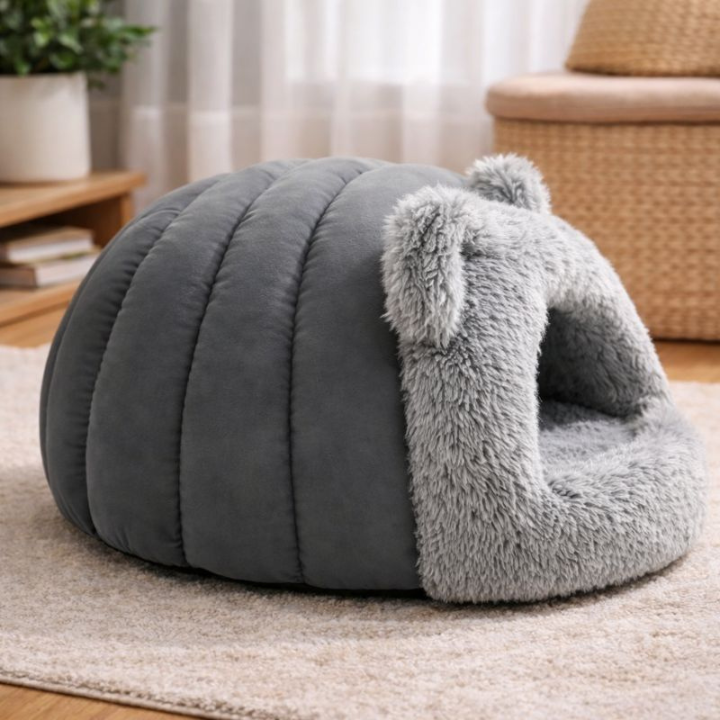 Cat Cave Bed Plush Indoor Pet Hideaway with Cushion