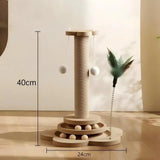 Large Cat Scratching Post Sisal Feather Toy Dangling Balls Roller Base