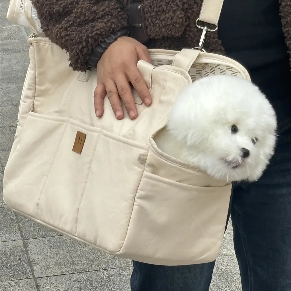 Dog Carrier Tote Bag Hands Free Shoulder For Travel