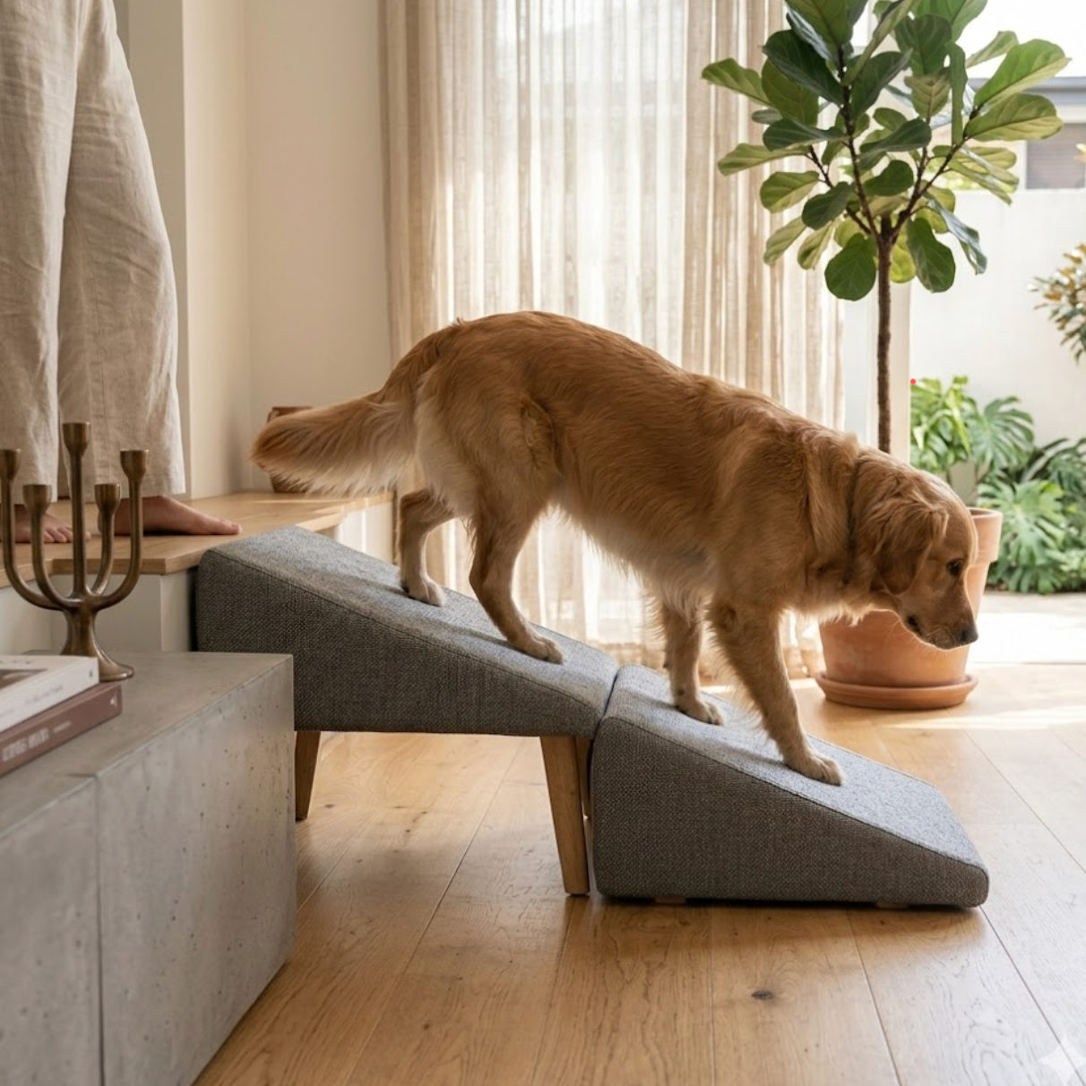 Dog Ramp for Bed Sofa Pet Ramp with Wooden Legs Fabric Steps