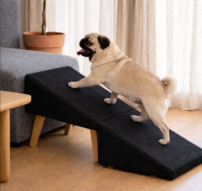 Dog Ramp for Bed Sofa Pet Ramp with Wooden Legs Fabric Steps