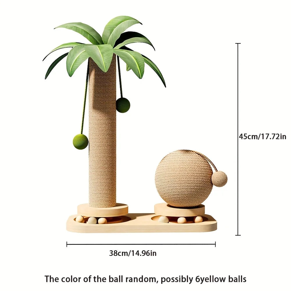 Cat Scratching Post Sisal Palm Tree with Scratch Ball And Wooden Toy Base