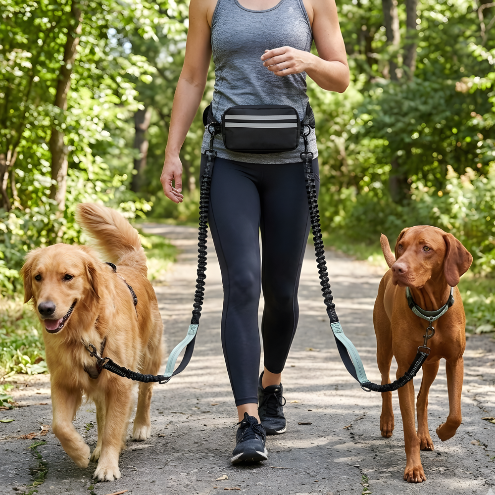 Hands Free Double Dog Lead Bungee Running Waist Belt