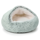 Fluffy Soft Cat Cave Bed With Hooded Plush Igloo Nest