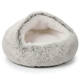 Fluffy Soft Cat Cave Bed With Hooded Plush Igloo Nest