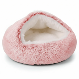 Fluffy Soft Cat Cave Bed With Hooded Plush Igloo Nest
