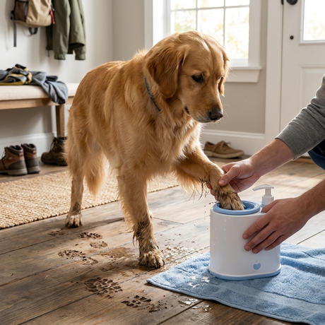 PawRinse dog paw cleaning cup lifestyle