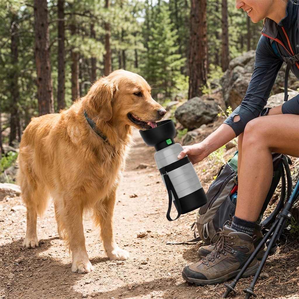 TrailSip 3 in 1 dog travel bottle lifestyle