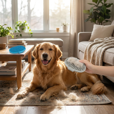 FurFlex rubber grooming brush lifestyle