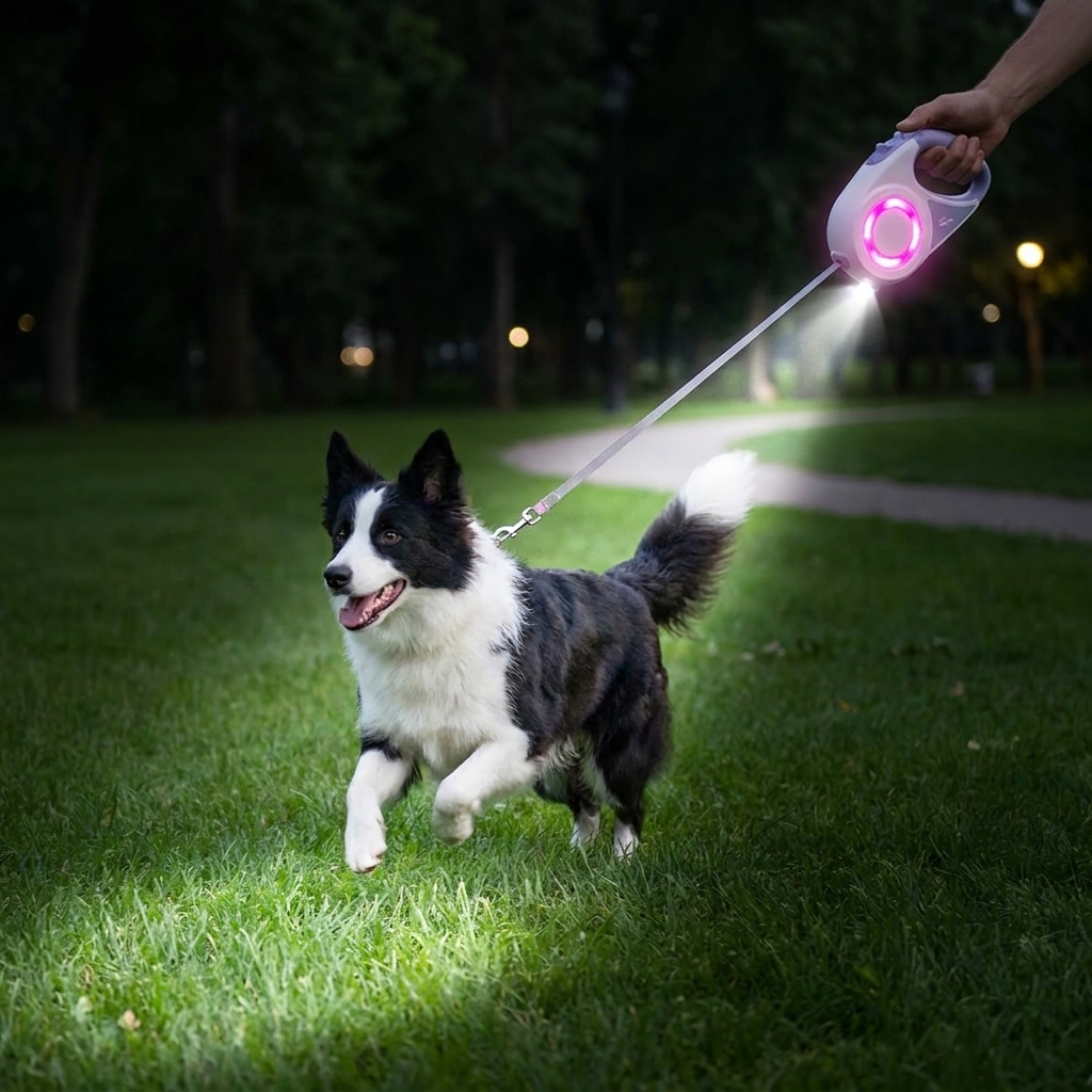 Dog Retractable Leash LED Light Night Walking Lead