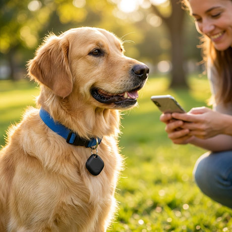 Owner checking GPS tracker app for dog