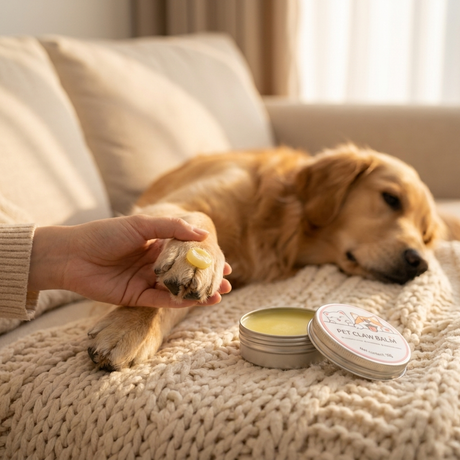 Dog paw cream being applied