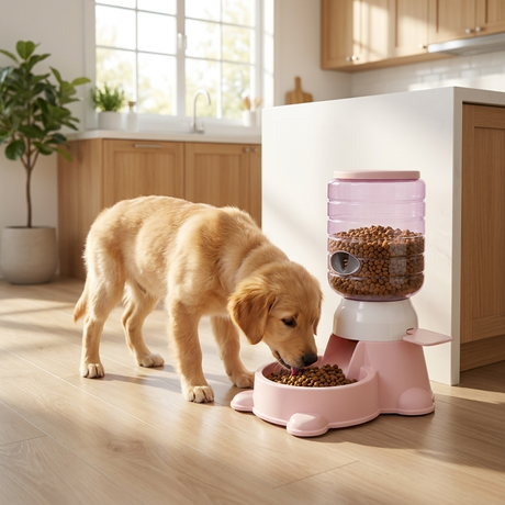 Automatic gravity food dispenser in use
