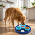 Dog eating from the slow feeder bowl in a kitchen