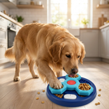 Interactive slow feeder dog bowl in use