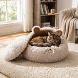 Cat Cave Bed - Cosy Plush Cat Bed with Removable Lid